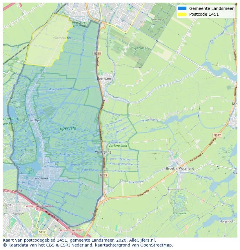 Postcodekaart voor 1451