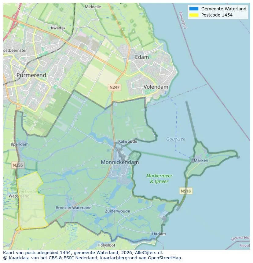 Postcodekaart voor 1454