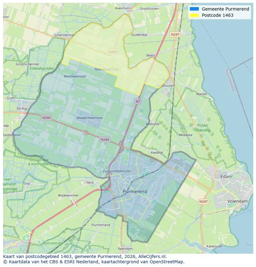 Postcodekaart voor 1463