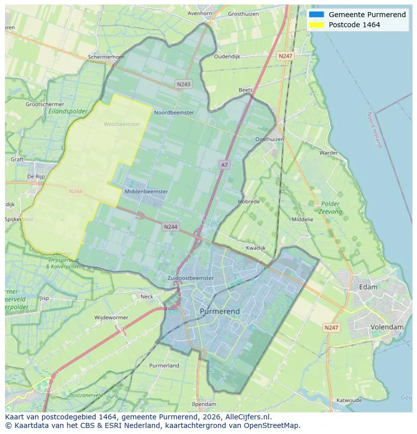 Postcodekaart voor 1464