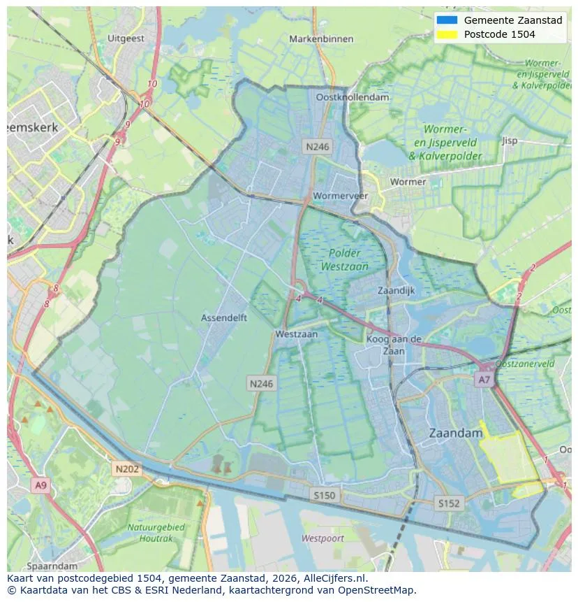 Postcodekaart voor 1504