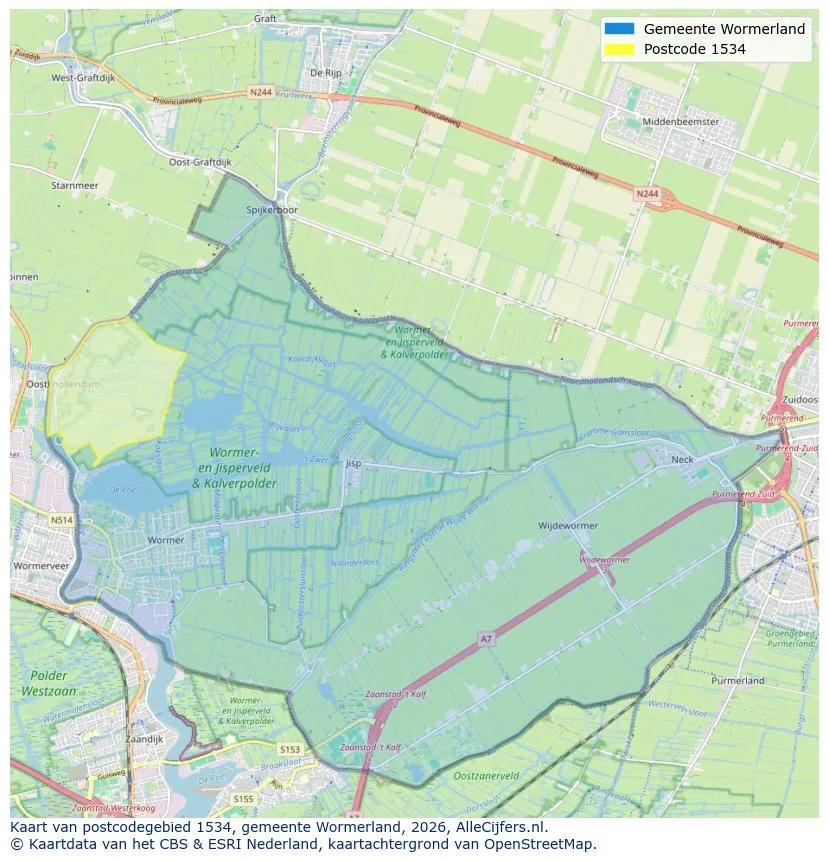 Postcodekaart voor 1534