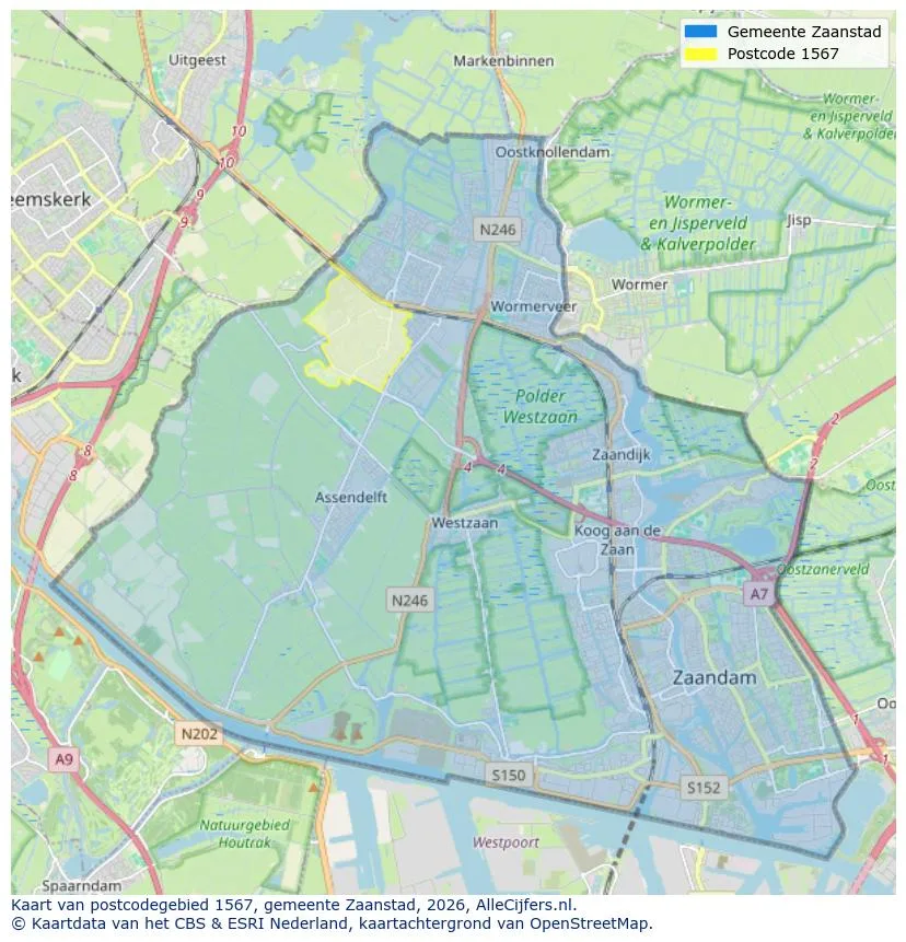 Postcodekaart voor 1567