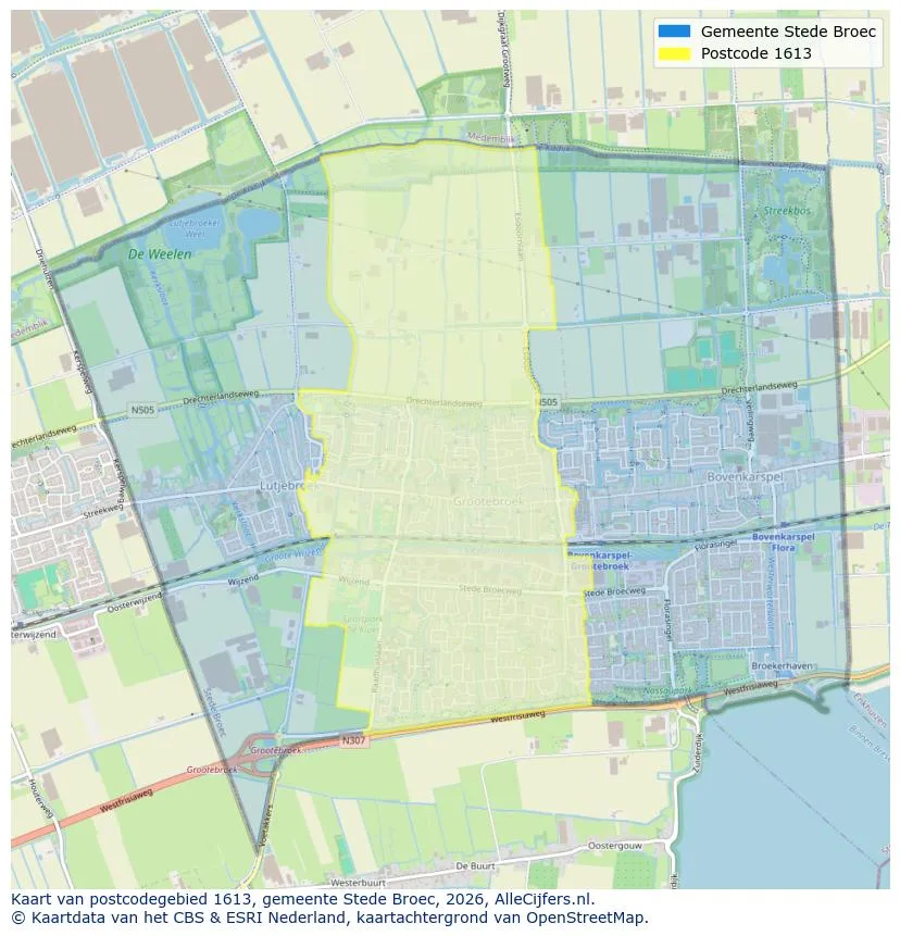 Postcodekaart voor 1613