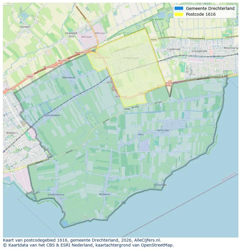 Postcodekaart voor 1616