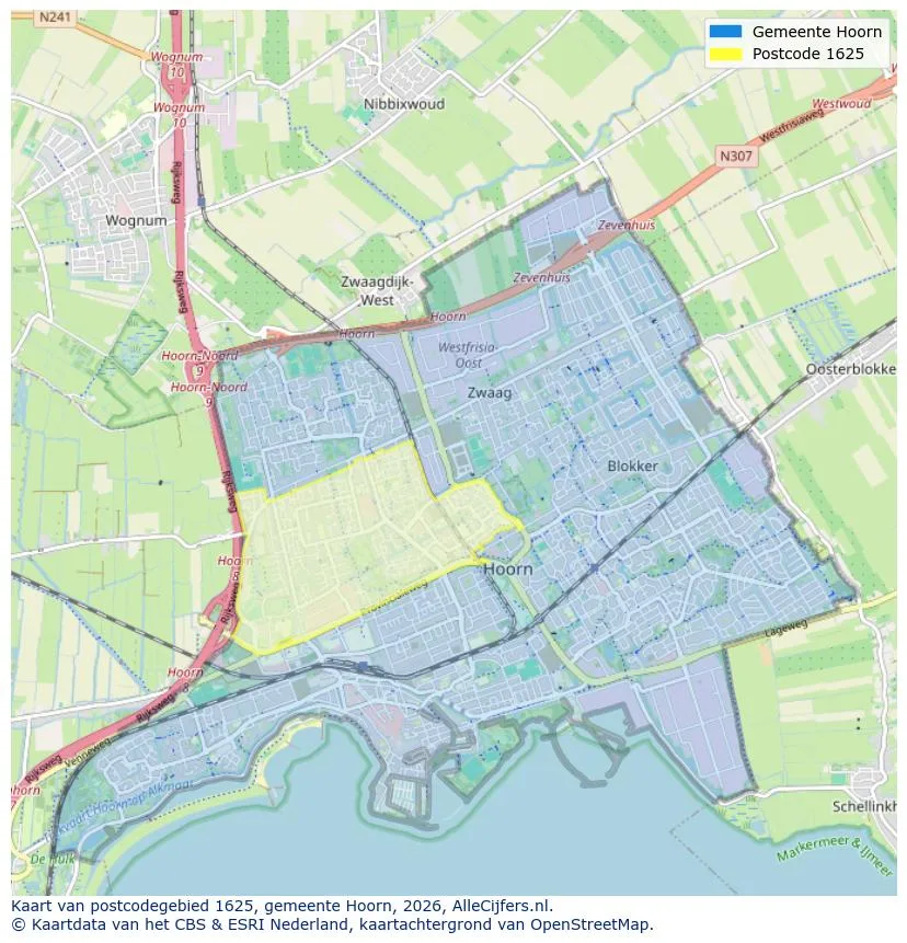 Postcodekaart voor 1625