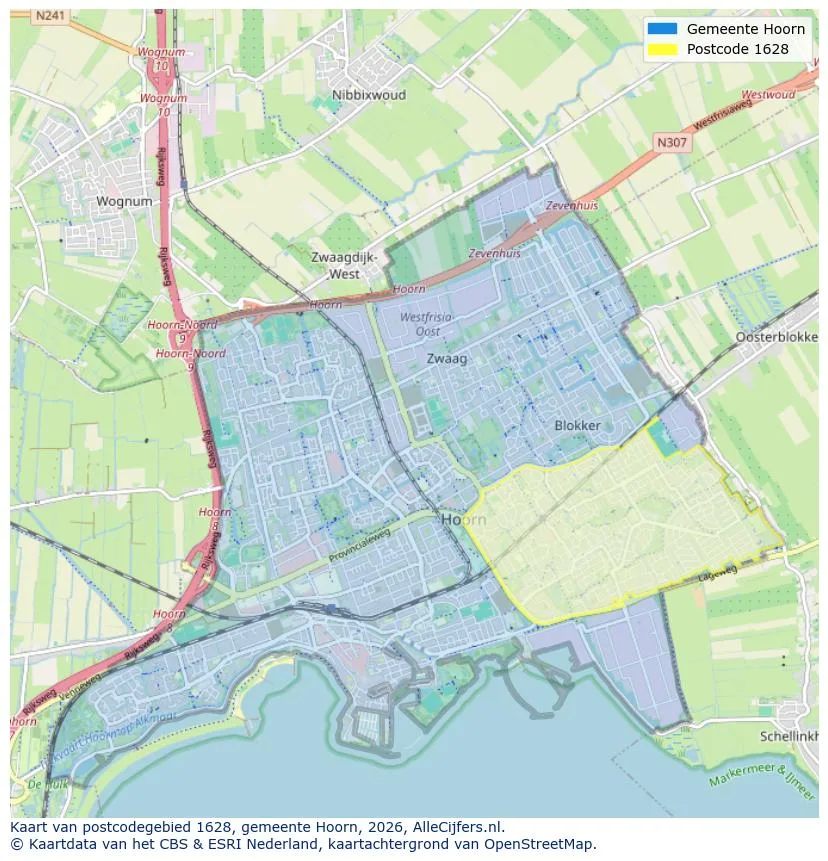 Postcodekaart voor 1628