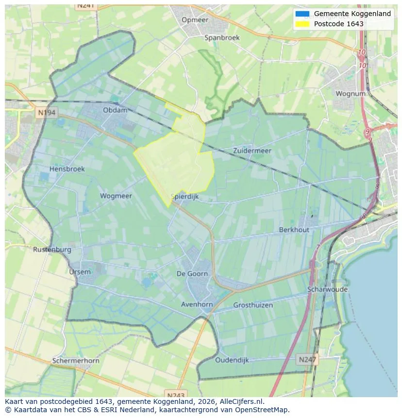 Postcodekaart voor 1643