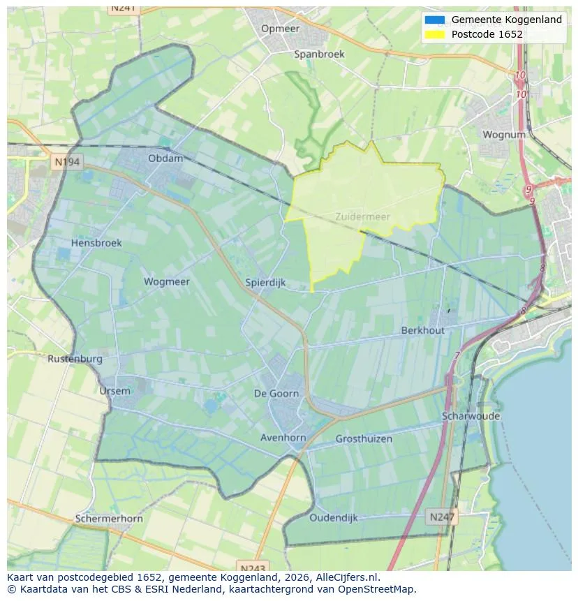 Postcodekaart voor 1652