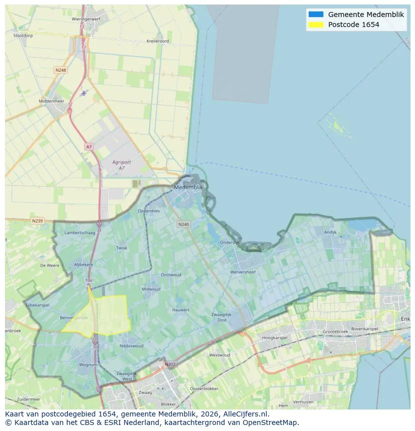 Postcodekaart voor 1654