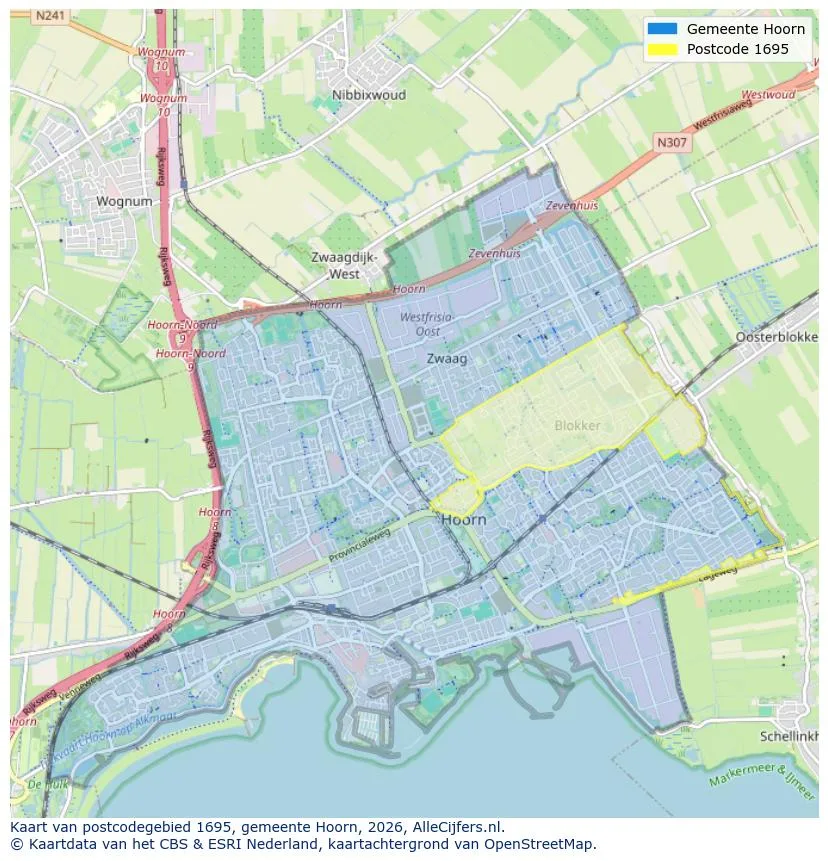 Postcodekaart voor 1695