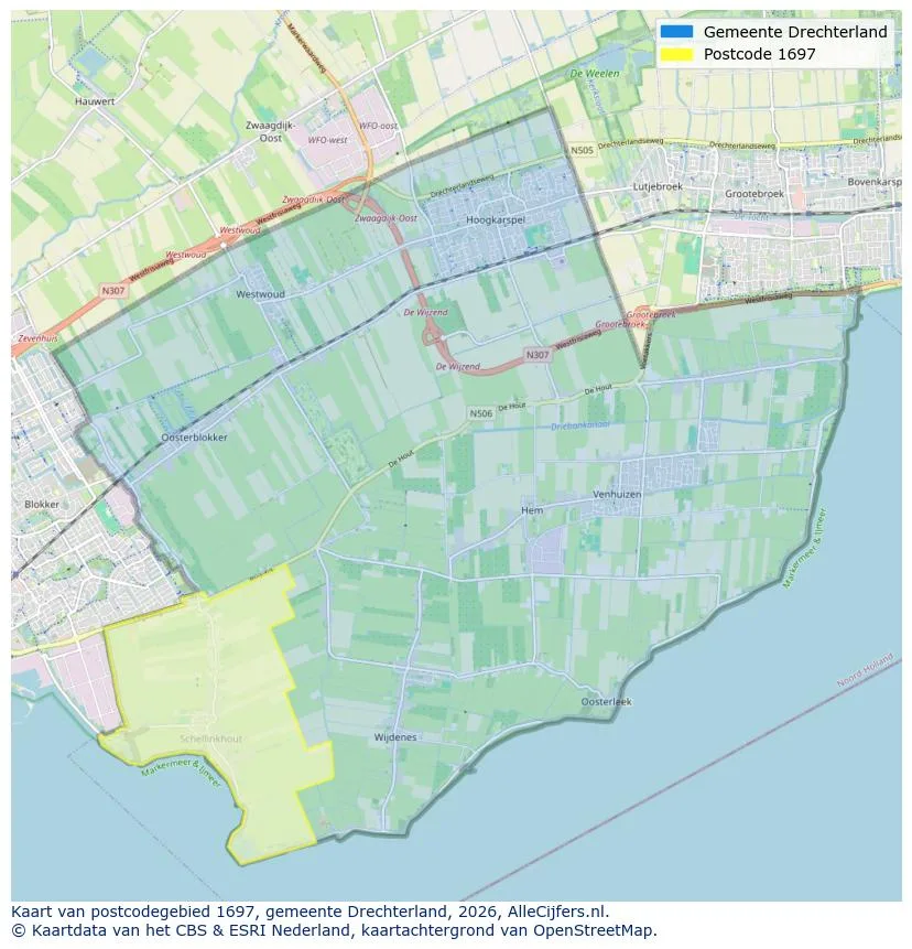 Postcodekaart voor 1697