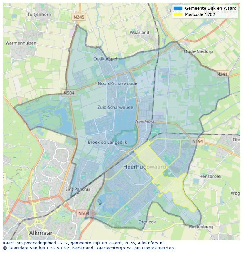 Postcodekaart voor 1702