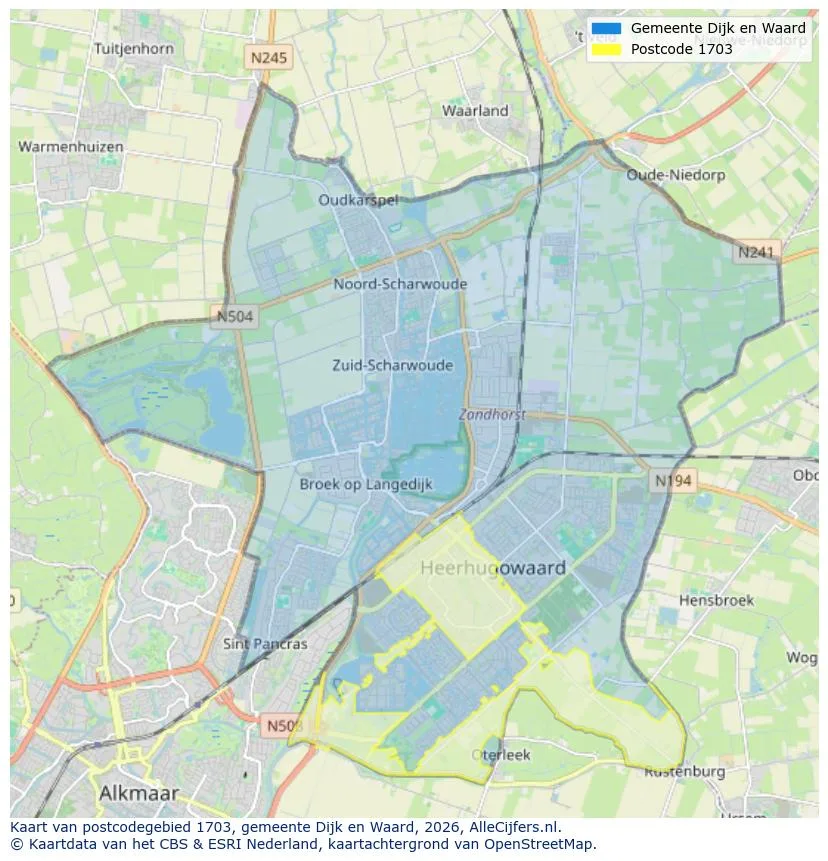 Postcodekaart voor 1703