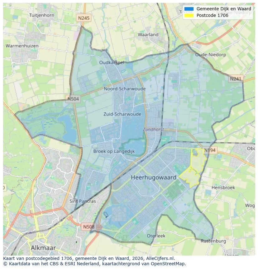 Postcodekaart voor 1706