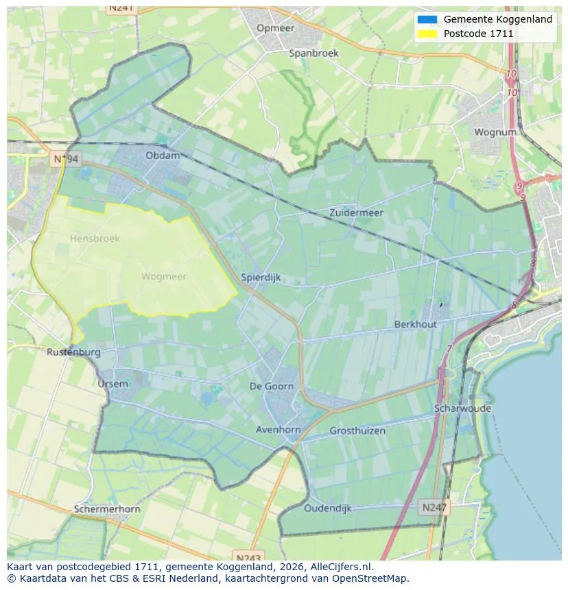 Postcode map for 1711