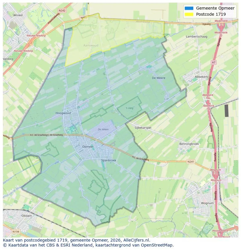 Postcodekaart voor 1719