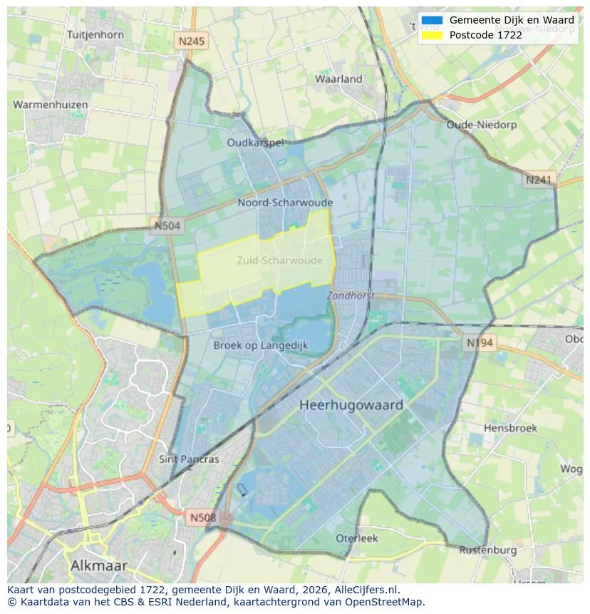 Postcodekaart voor 1722