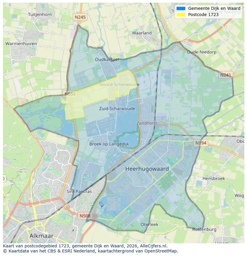 Postcodekaart voor 1723