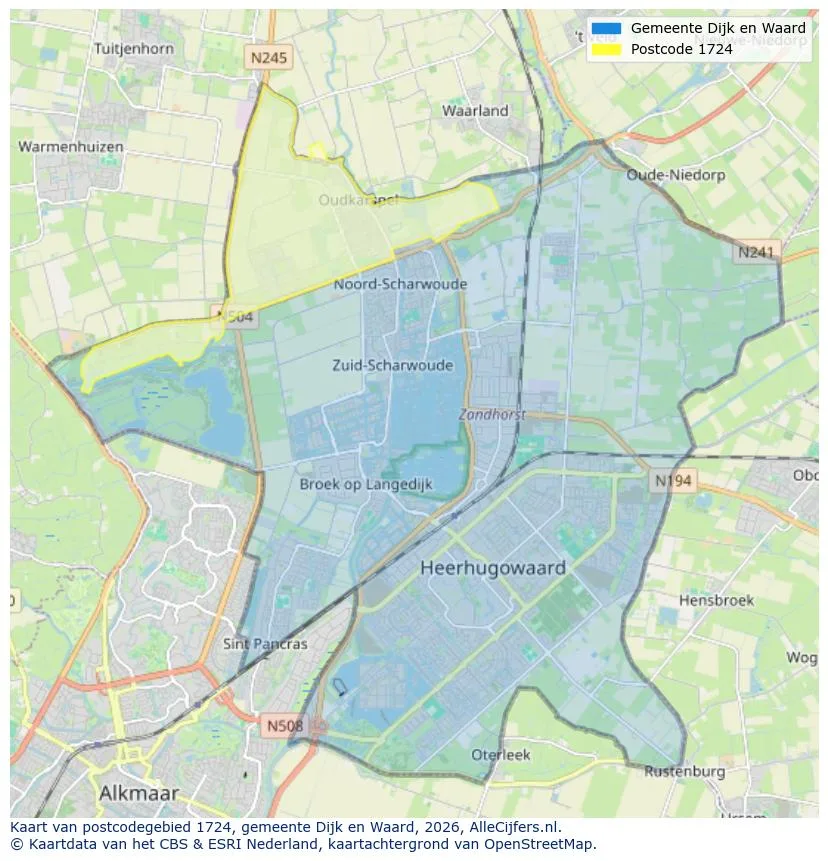 Postcodekaart voor 1724