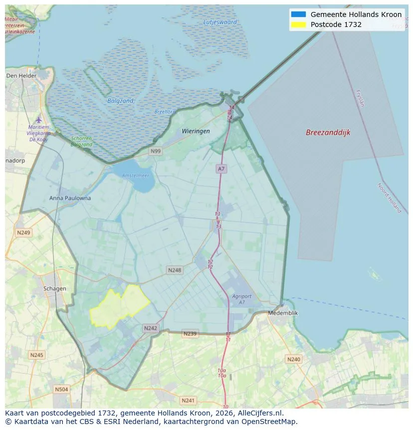 Postcodekaart voor 1732