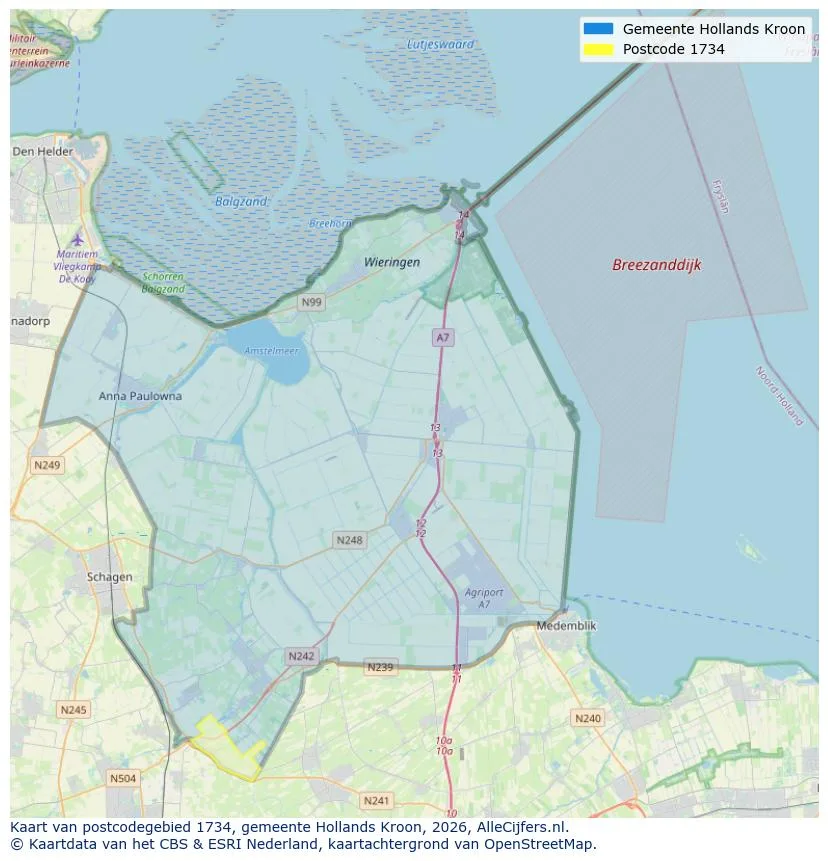 Postcodekaart voor 1734