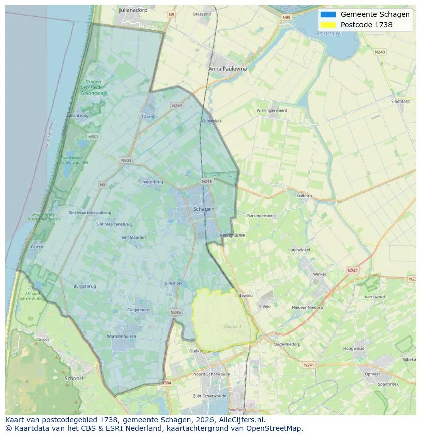 Postcodekaart voor 1738