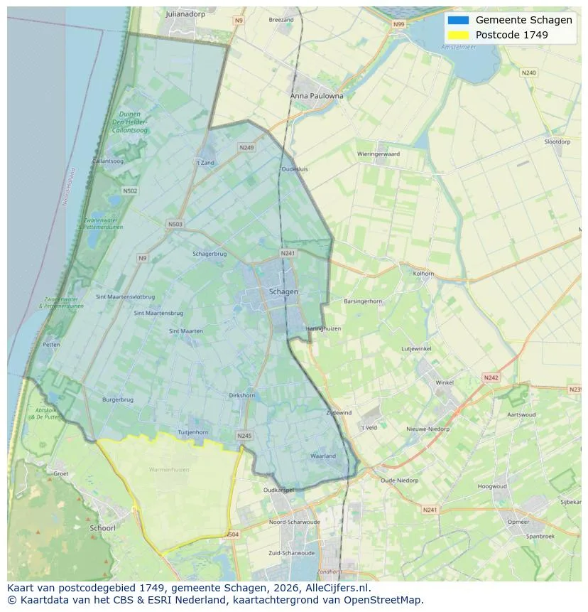 Postcodekaart voor 1749
