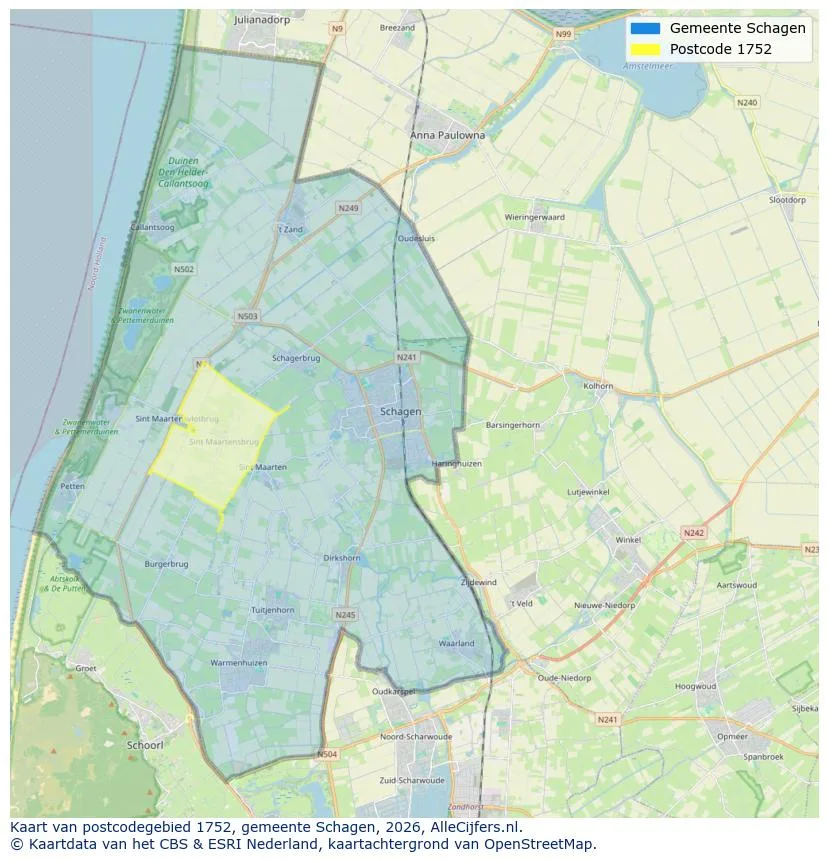Postcodekaart voor 1752
