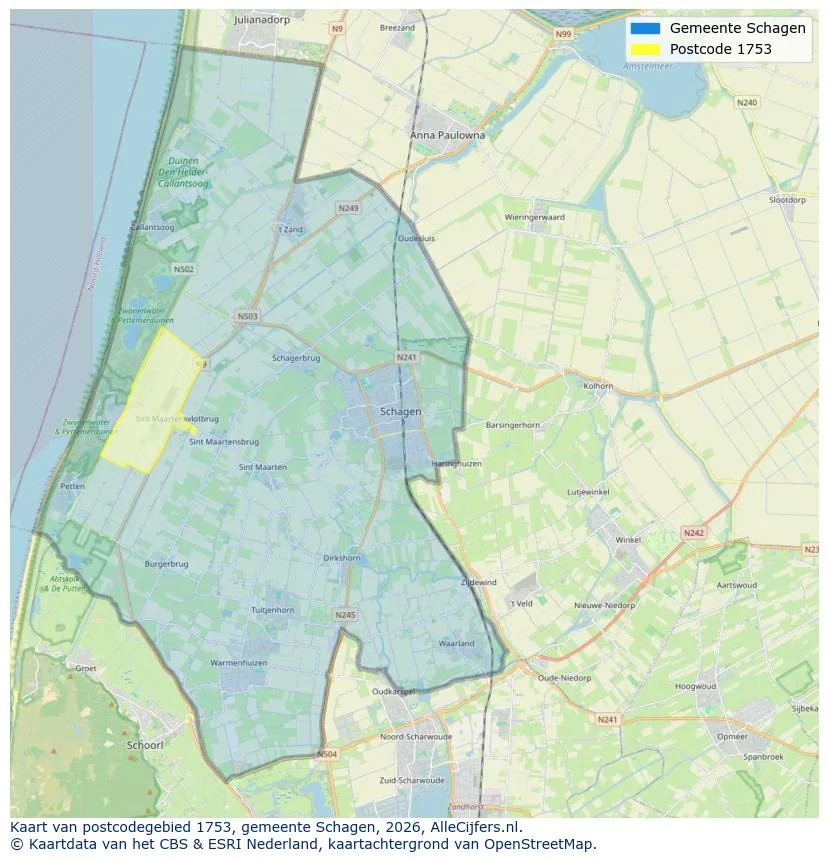Postcodekaart voor 1753