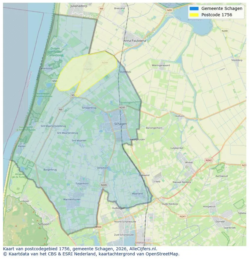 Postcodekaart voor 1756