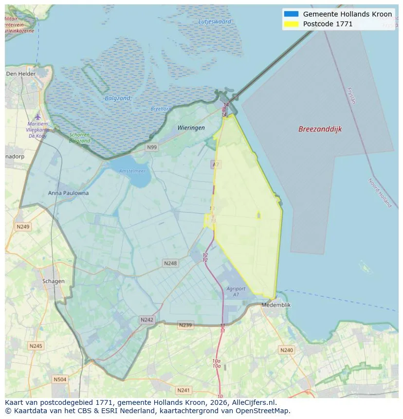 Postcodekaart voor 1771