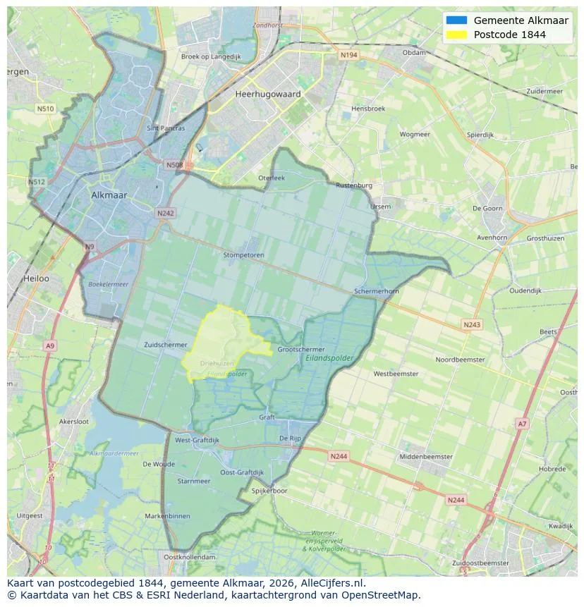 Postcodekaart voor 1844