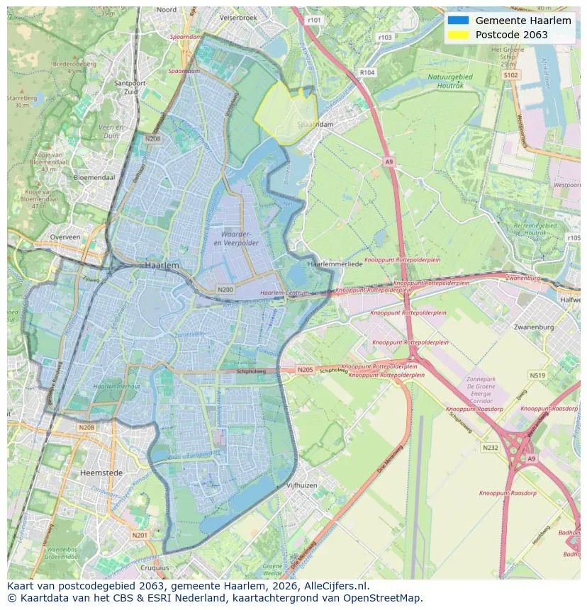 Postcodekaart voor 2063