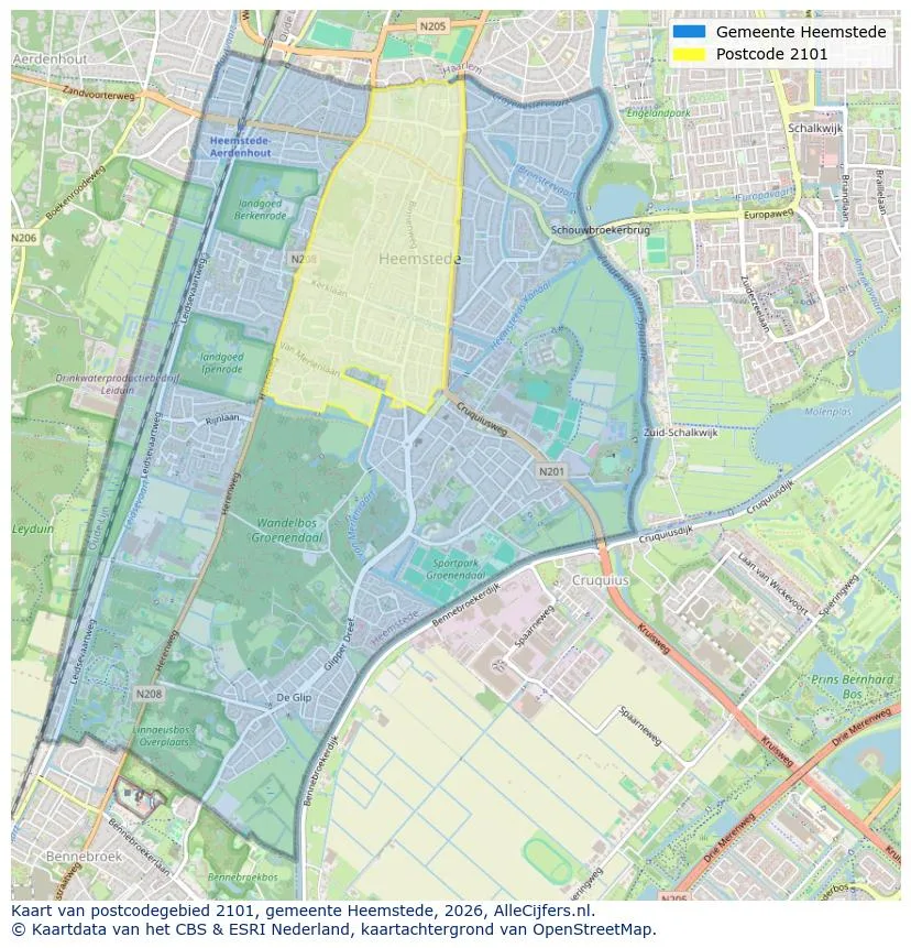 Postcodekaart voor 2101