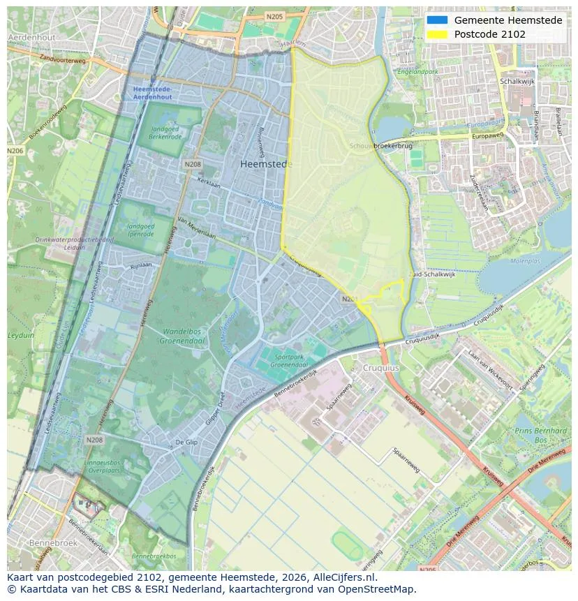 Postcodekaart voor 2102