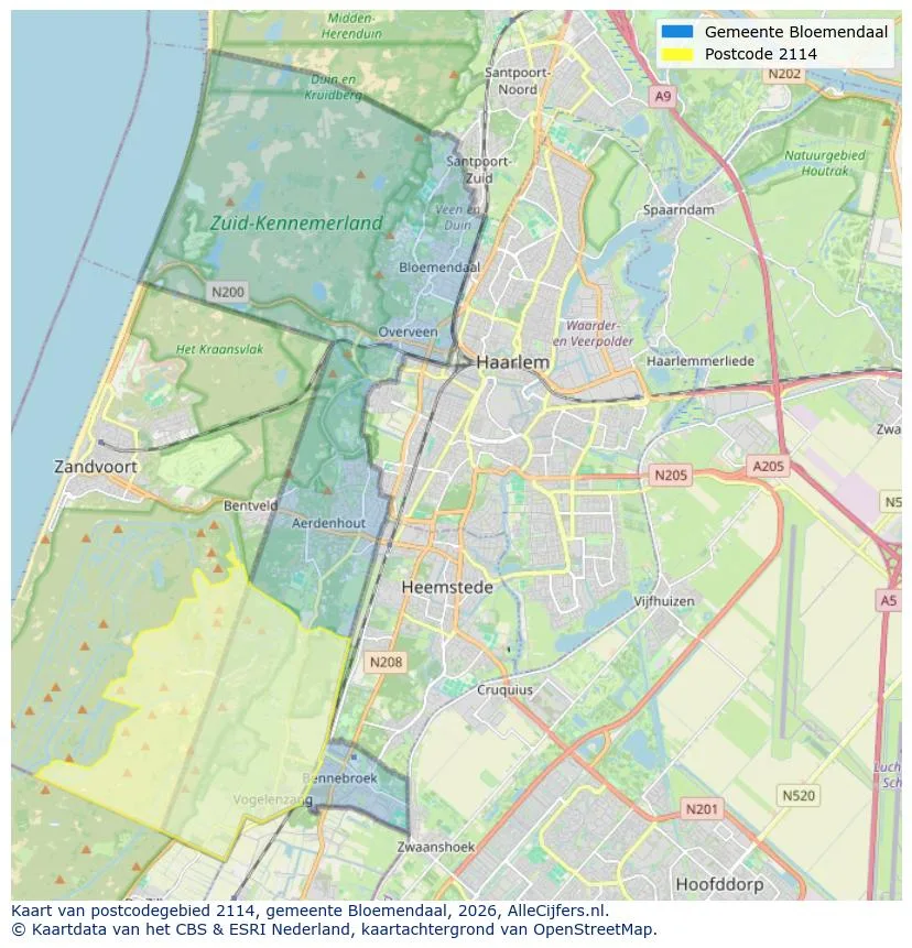 Postcodekaart voor 2114