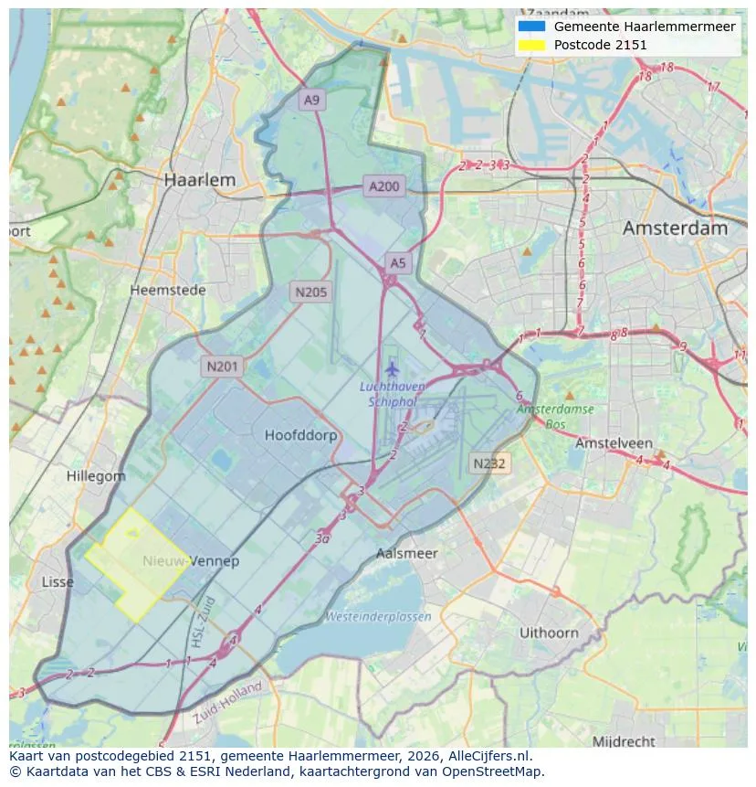 Postcodekaart voor 2151