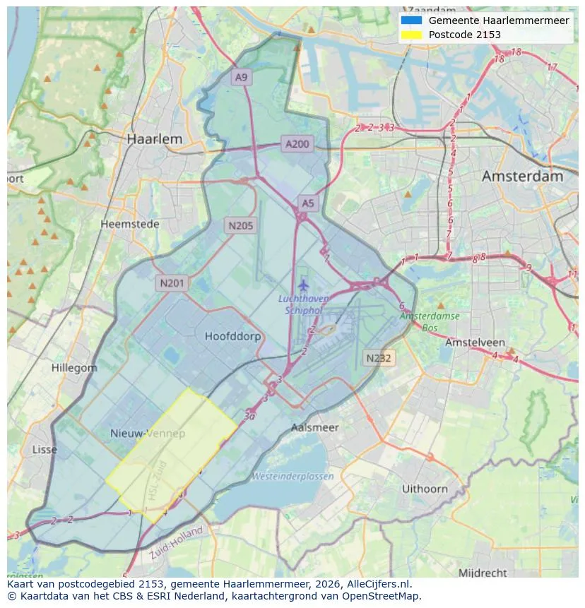 Postcodekaart voor 2153