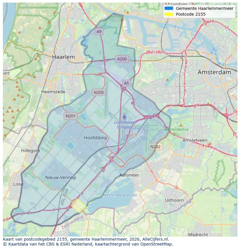 Postcodekaart voor 2155
