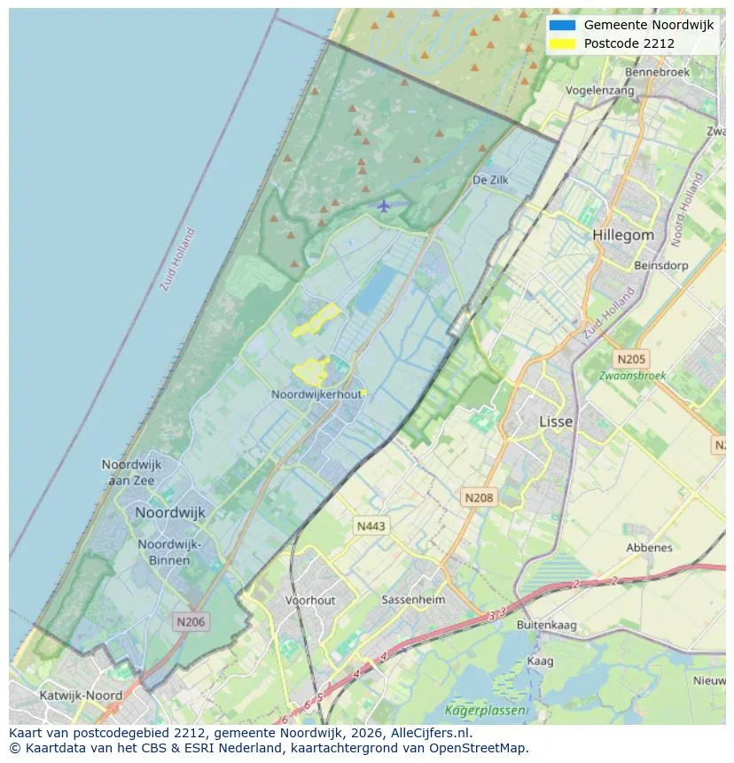 Postcodekaart voor 2212