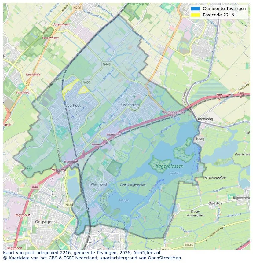 Postcodekaart voor 2216