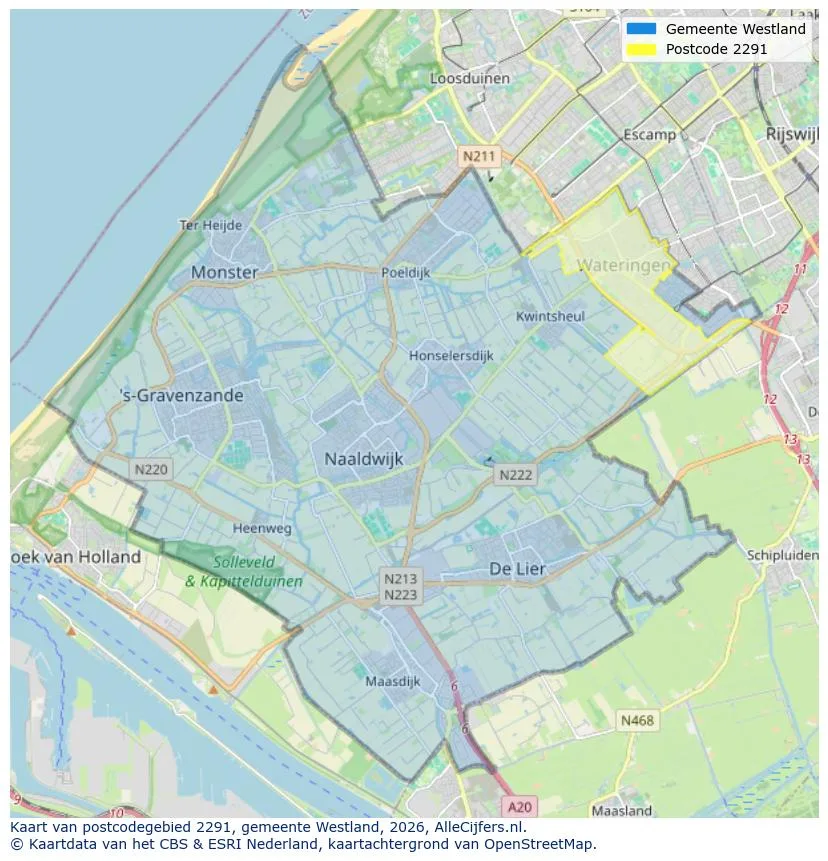Postcodekaart voor 2291