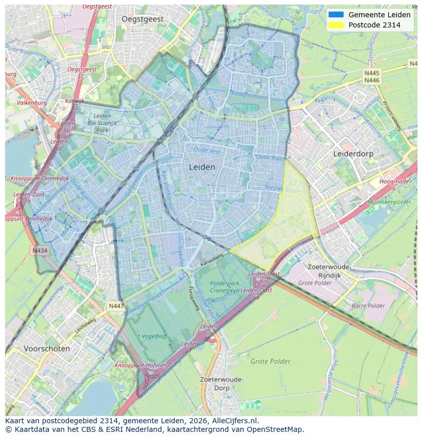 Postcodekaart voor 2314