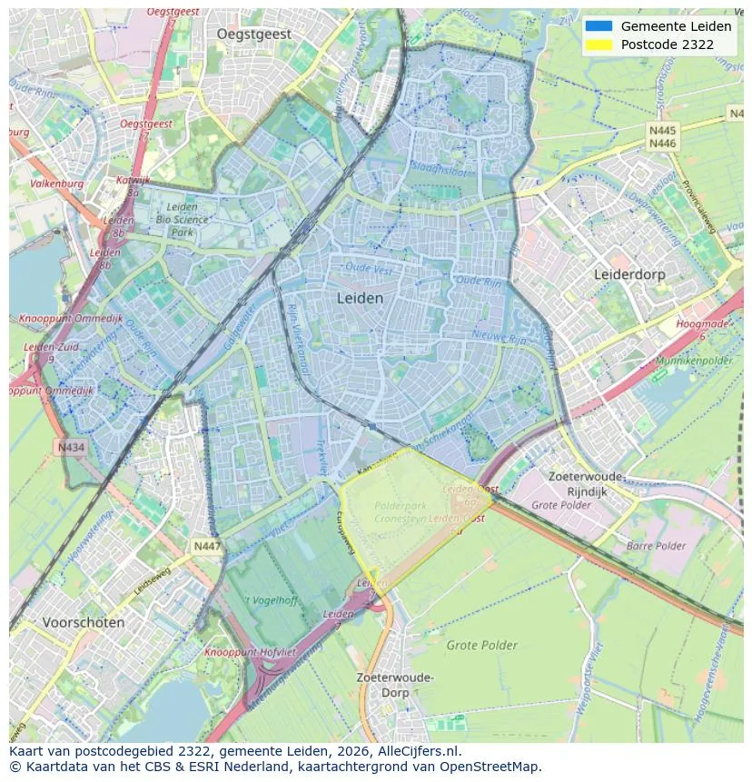 Postcodekaart voor 2322