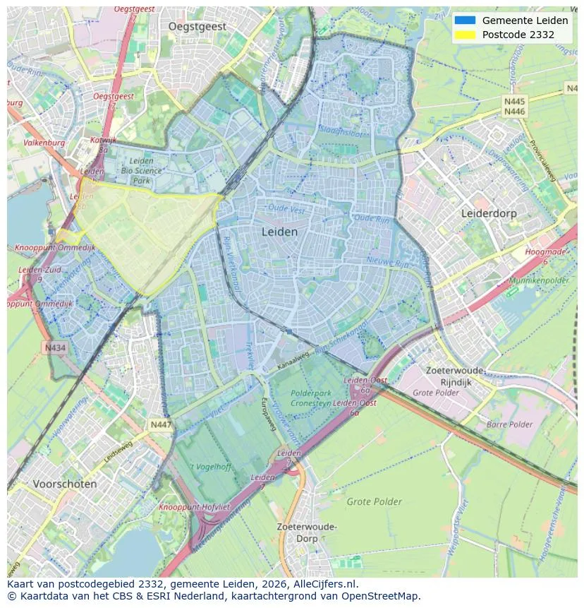 Postcodekaart voor 2332