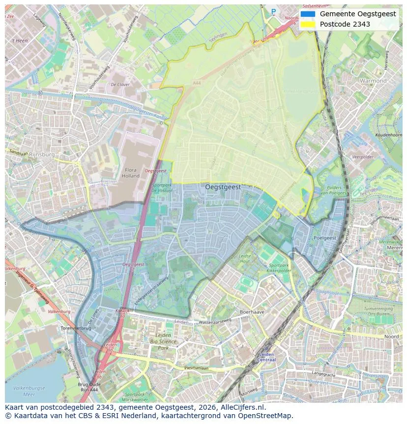 Postcodekaart voor 2343