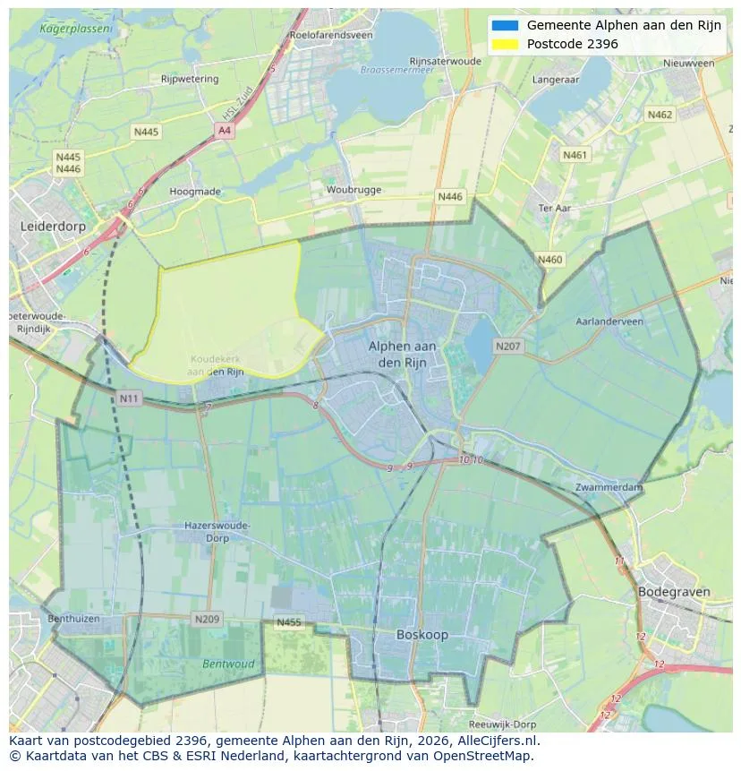 Postcodekaart voor 2396