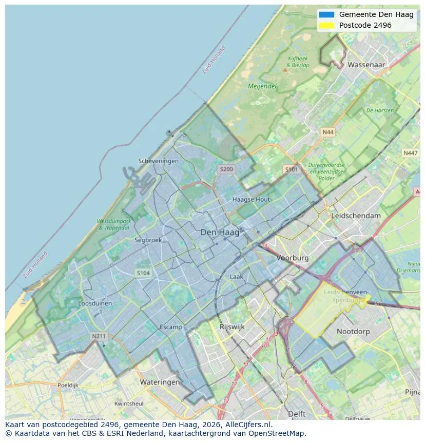 Postcodekaart voor 2496