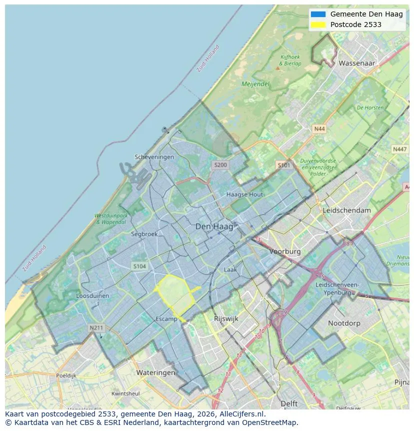 Postcodekaart voor 2533